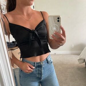 Black Silk Crop Tie-Top